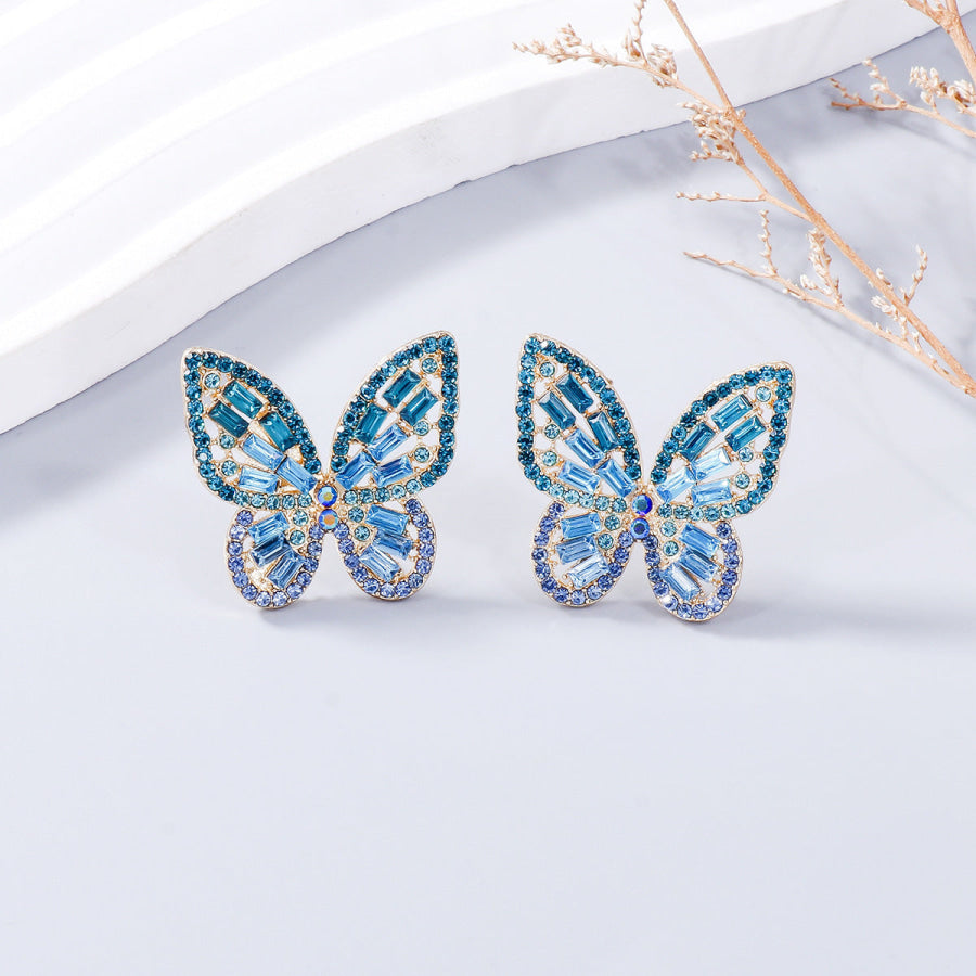 Alloy Inlaid Rhinestone Butterfly Earrings Style A / One Size Apparel and Accessories