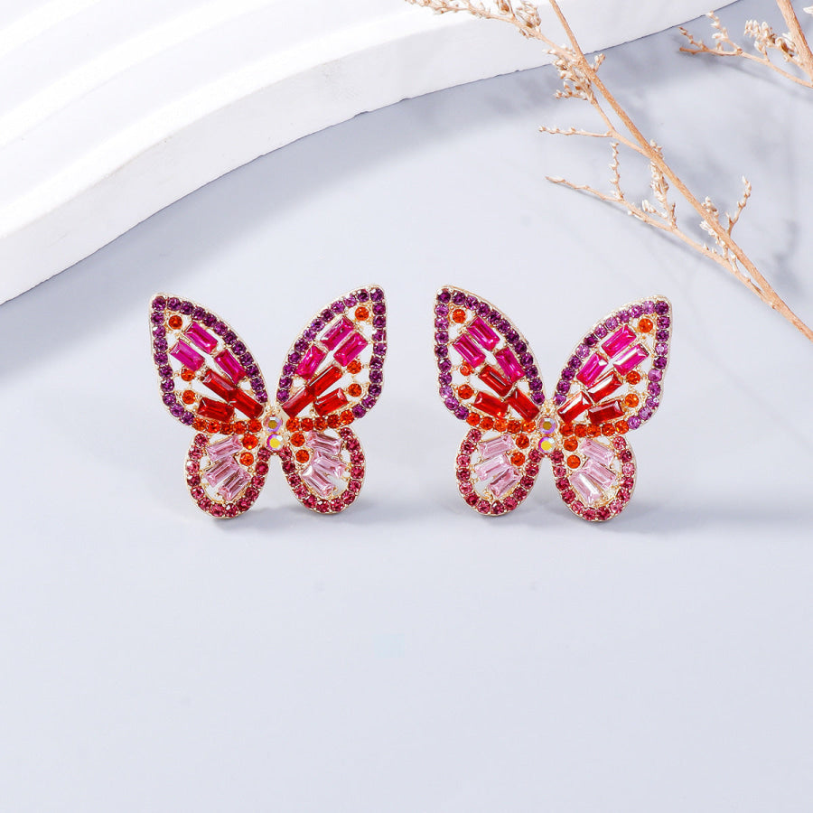 Alloy Inlaid Rhinestone Butterfly Earrings Style C / One Size Apparel and Accessories
