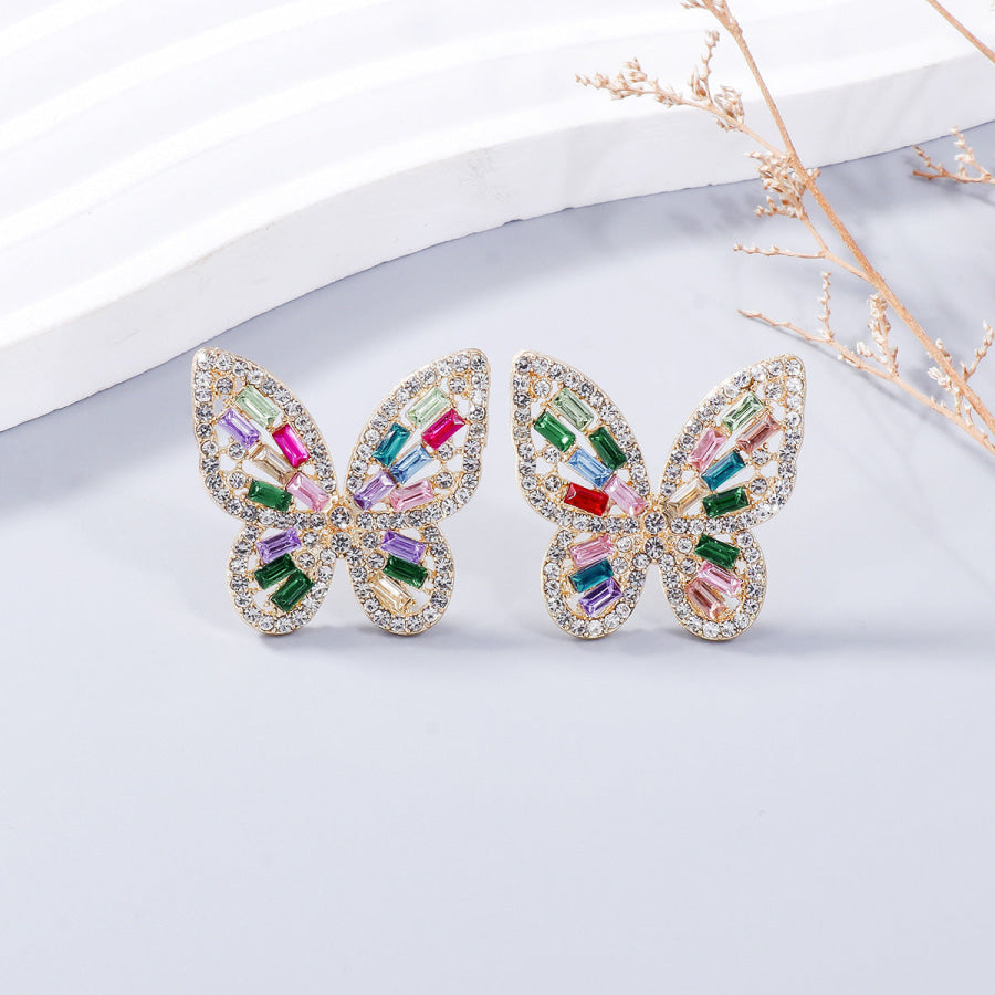 Alloy Inlaid Rhinestone Butterfly Earrings Style D / One Size Apparel and Accessories