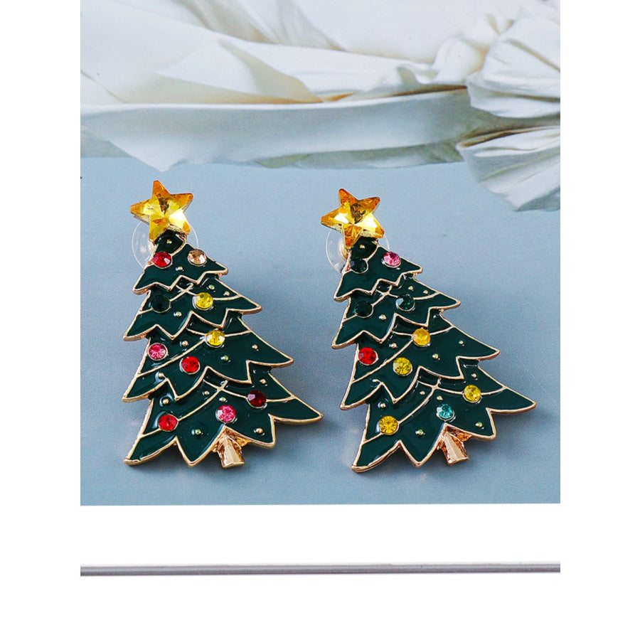 Alloy Inlaid Rhinestone Christmas Tree Earrings Green / One Size Apparel and Accessories