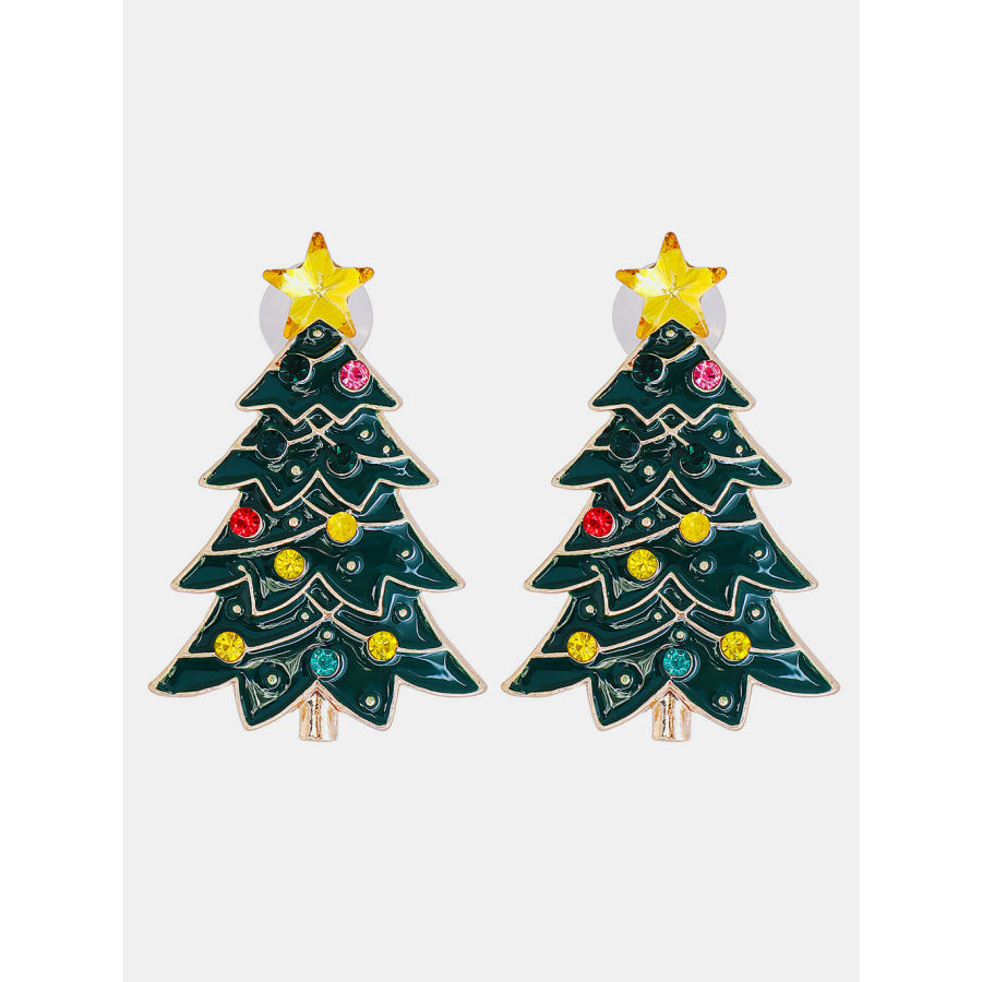 Alloy Inlaid Rhinestone Christmas Tree Earrings Green / One Size Apparel and Accessories