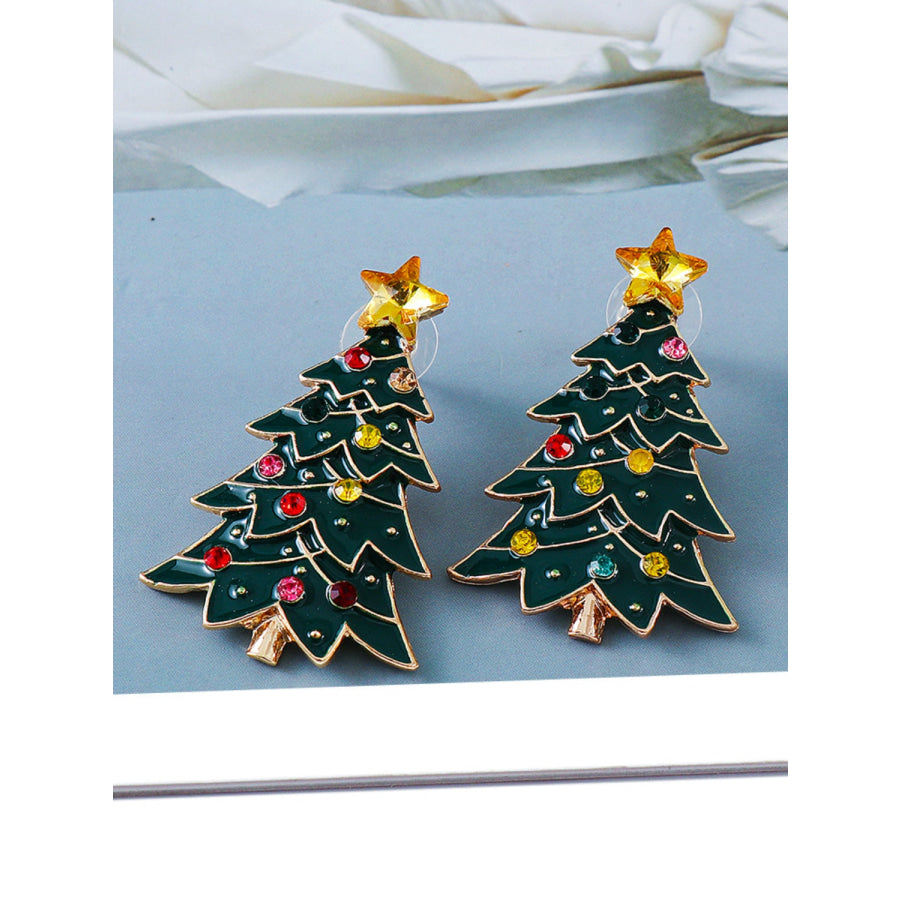 Alloy Inlaid Rhinestone Christmas Tree Earrings Green / One Size Apparel and Accessories