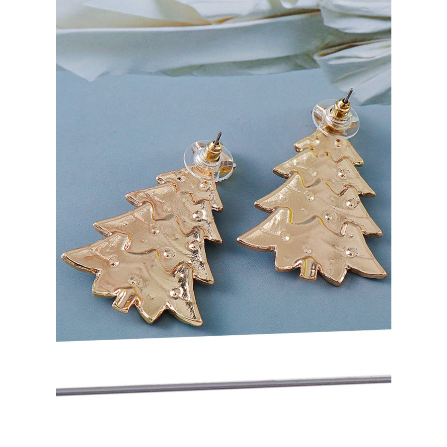 Alloy Inlaid Rhinestone Christmas Tree Earrings Green / One Size Apparel and Accessories