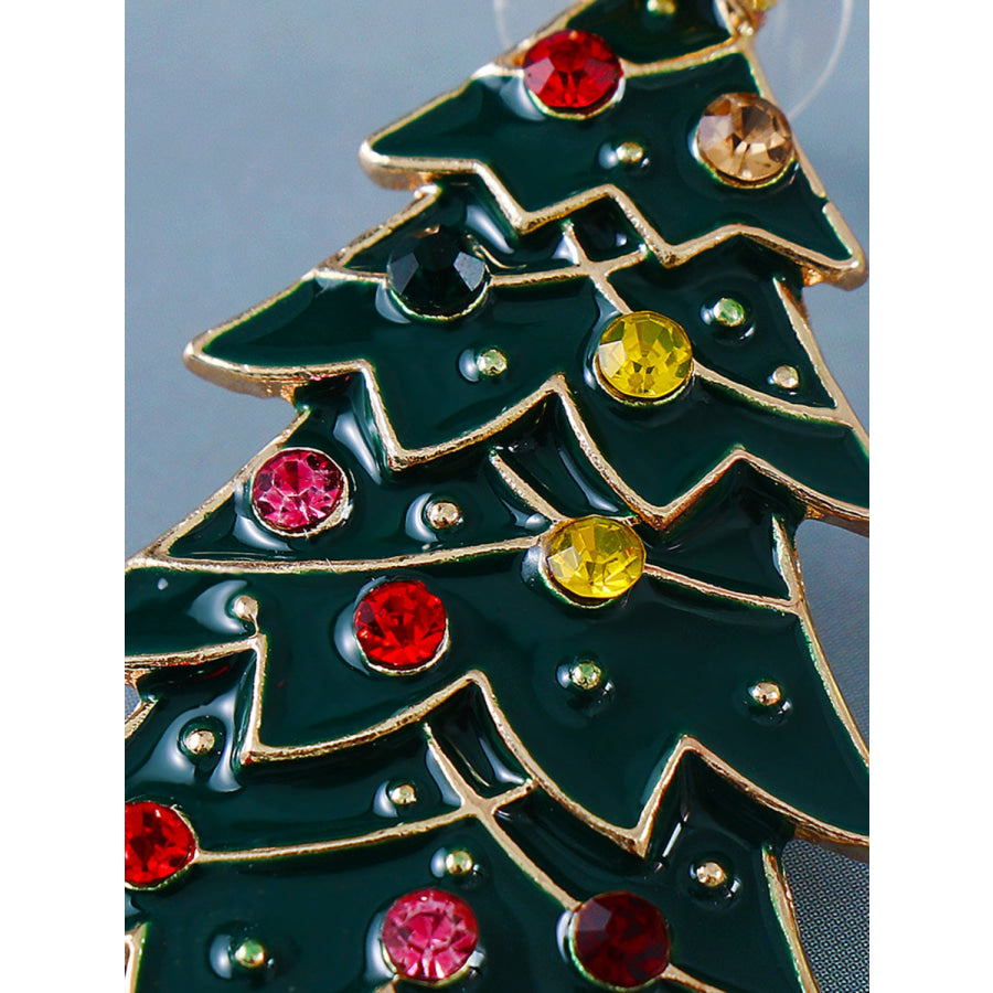 Alloy Inlaid Rhinestone Christmas Tree Earrings Green / One Size Apparel and Accessories