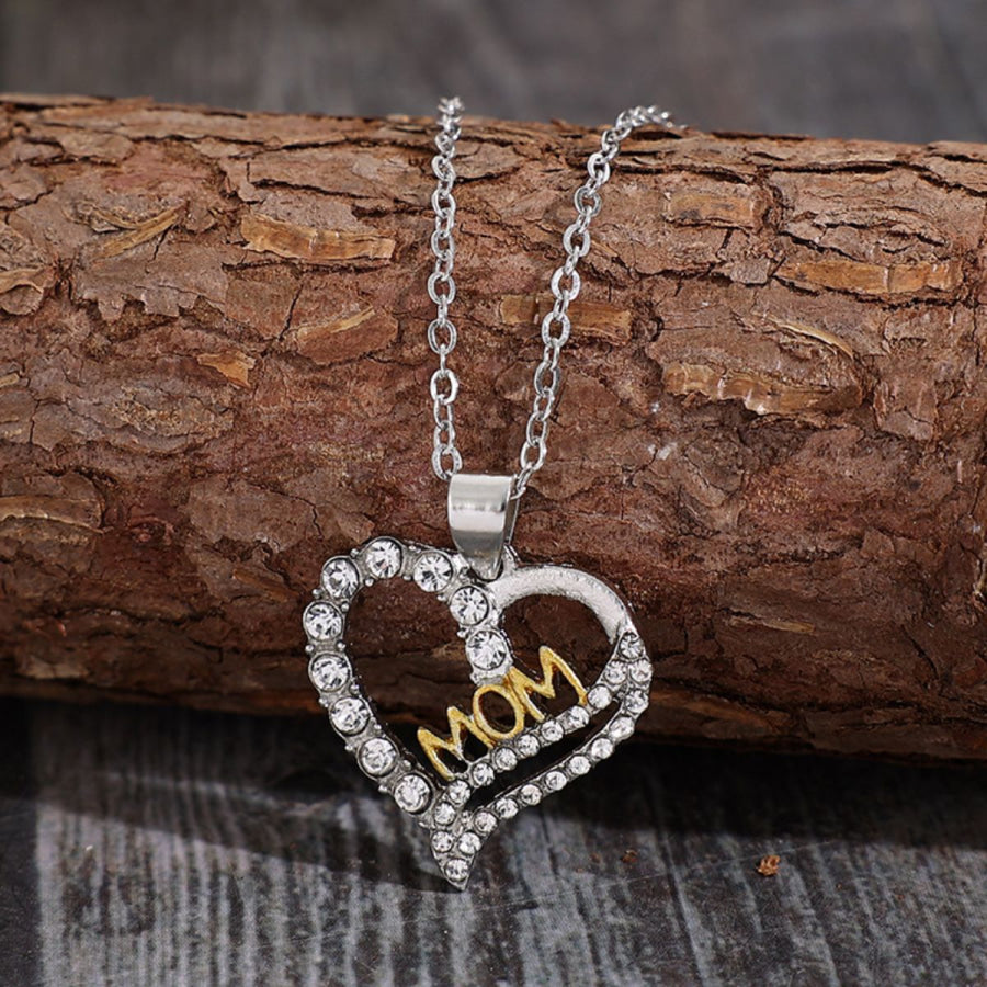 Alloy Inlaid Zircon Heart Pendant Necklace Silver / One Size Apparel and Accessories