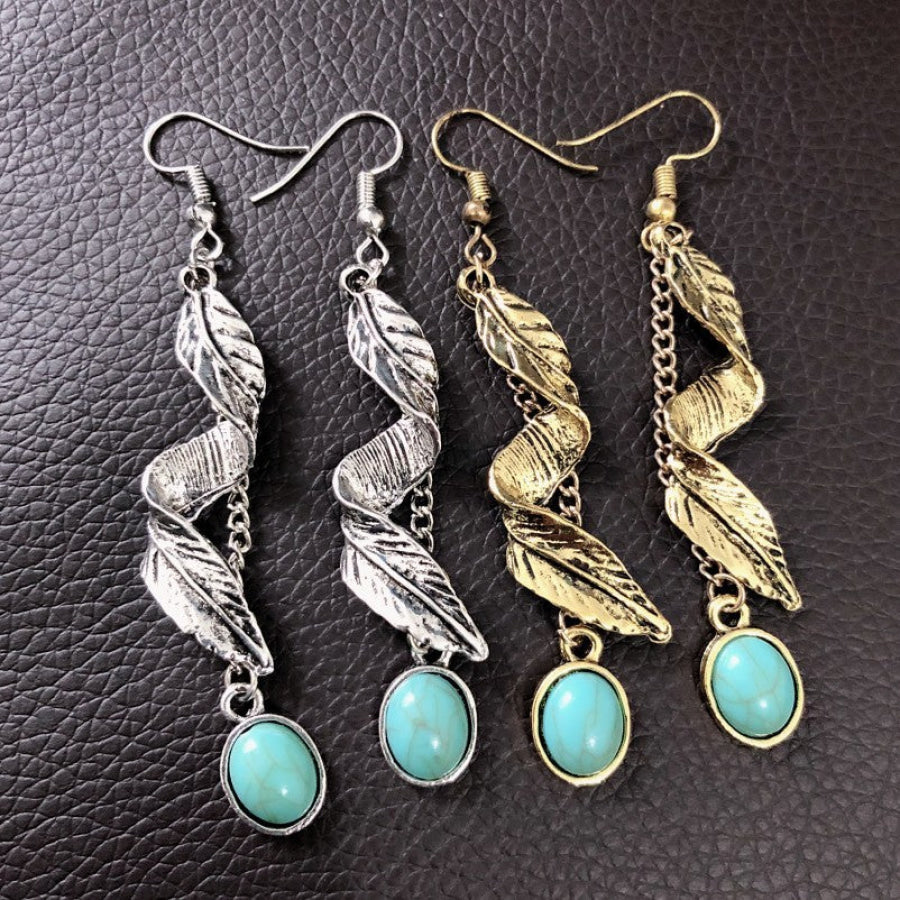 Alloy Leaf Artificial Turquoise Earrings Apparel and Accessories