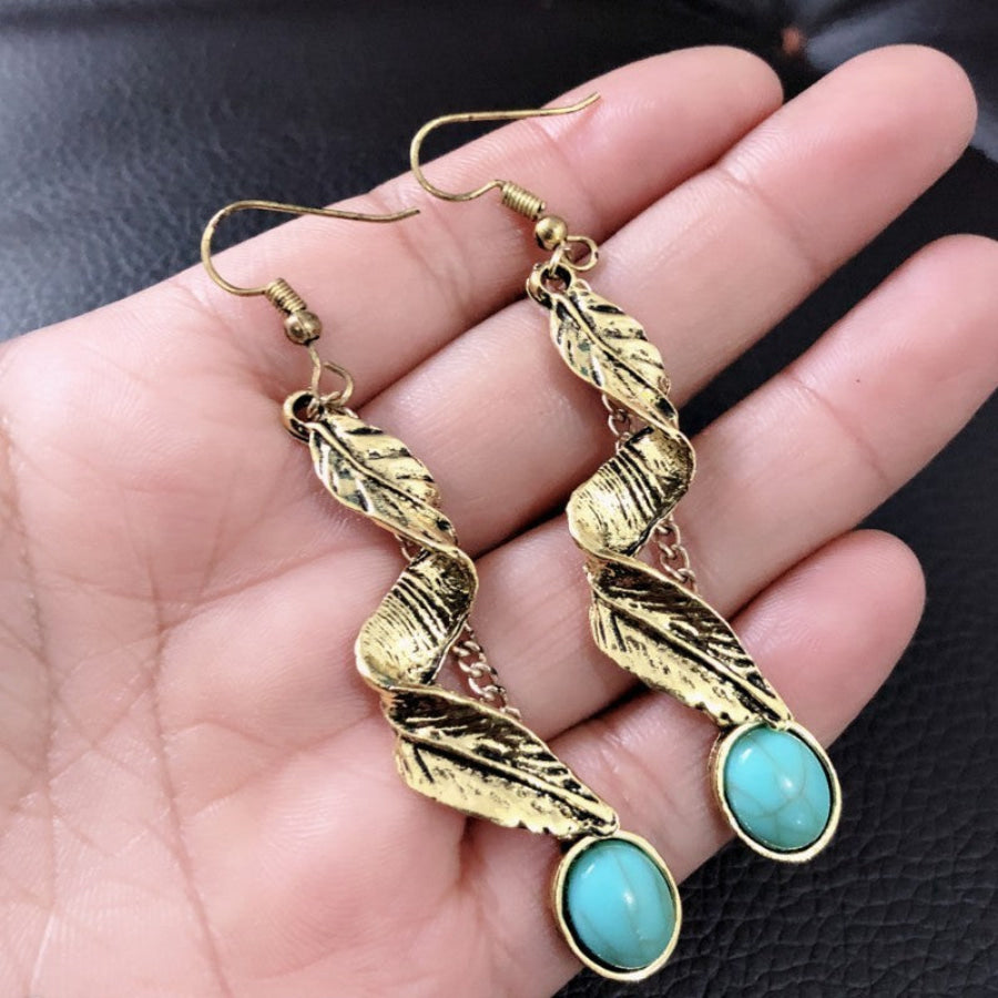 Alloy Leaf Artificial Turquoise Earrings Apparel and Accessories