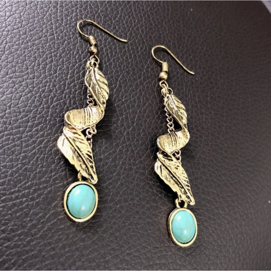 Alloy Leaf Artificial Turquoise Earrings Gold / One Size Apparel and Accessories