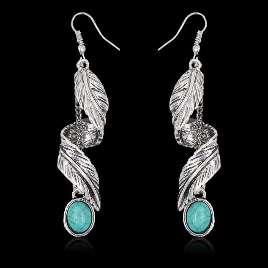 Alloy Leaf Artificial Turquoise Earrings Silver / One Size Apparel and Accessories