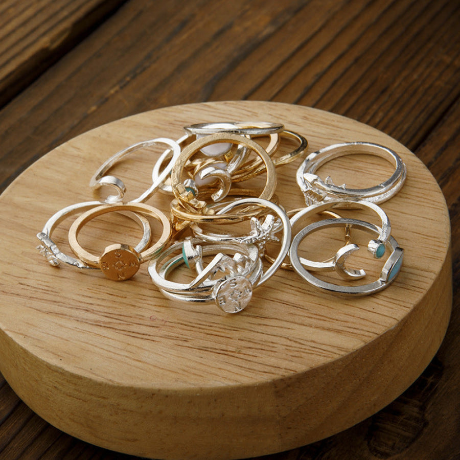 Alloy Multiple Shapes 19-Piece Ring Set Silver / One Size Apparel and Accessories