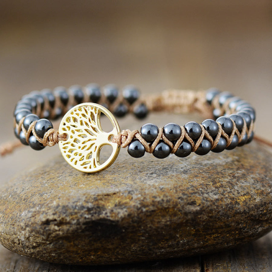 Alloy Natural Stone Braided Bracelet Gold / One Size Apparel and Accessories