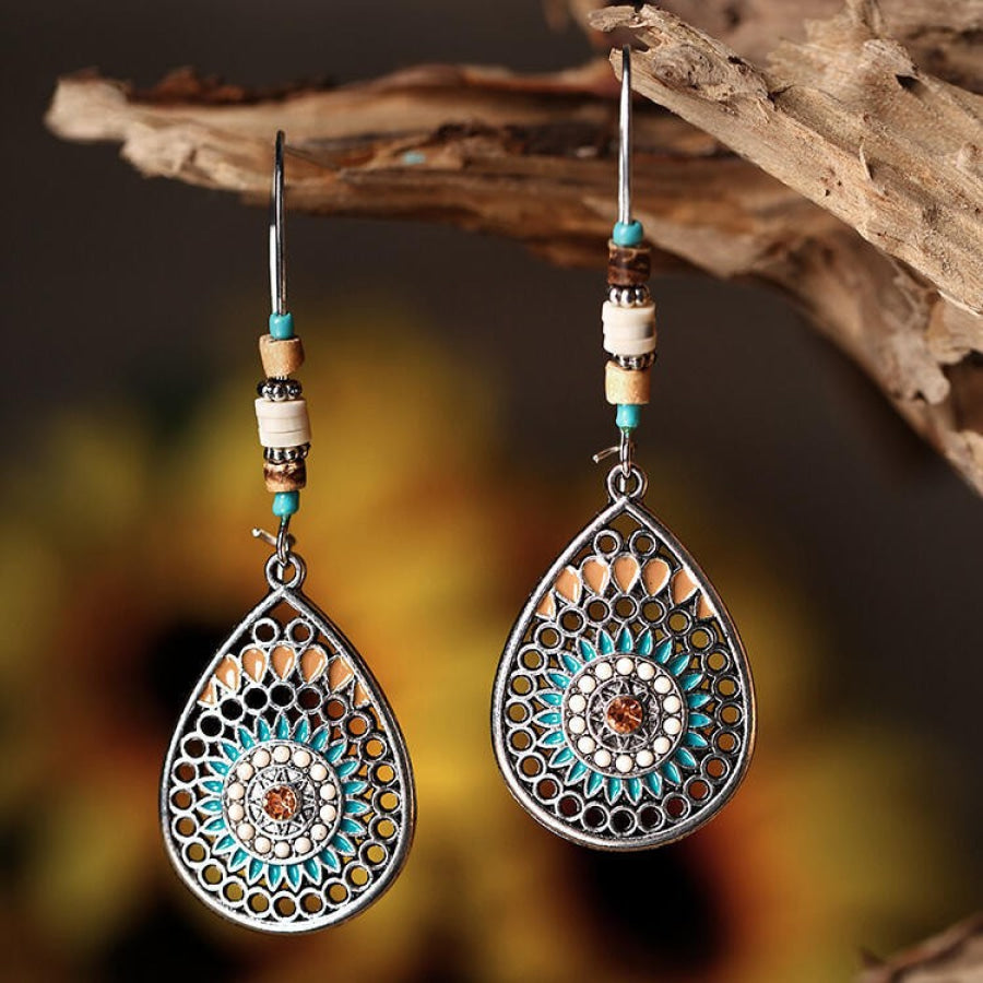 Alloy Oil Drip Beaded Teardrop Earrings Copper / One Size Apparel and Accessories