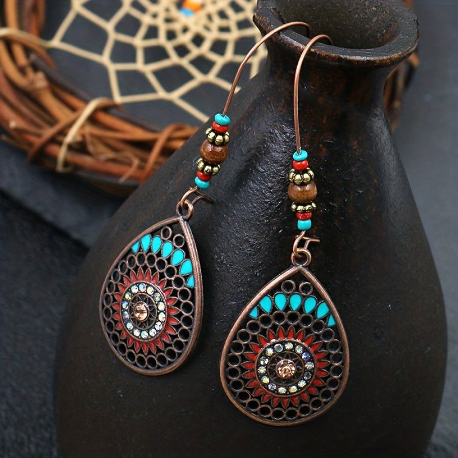 Alloy Oil Drip Beaded Teardrop Earrings Silver / One Size Apparel and Accessories