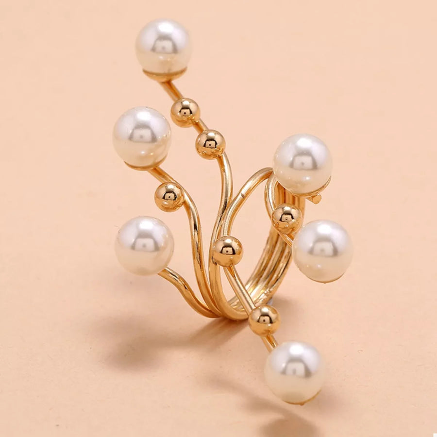 Alloy Pearl Bypass Ring Apparel and Accessories