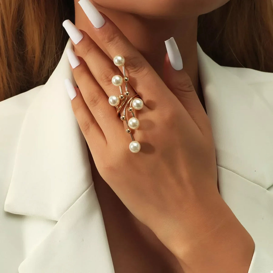 Alloy Pearl Bypass Ring Gold / One Size Apparel and Accessories