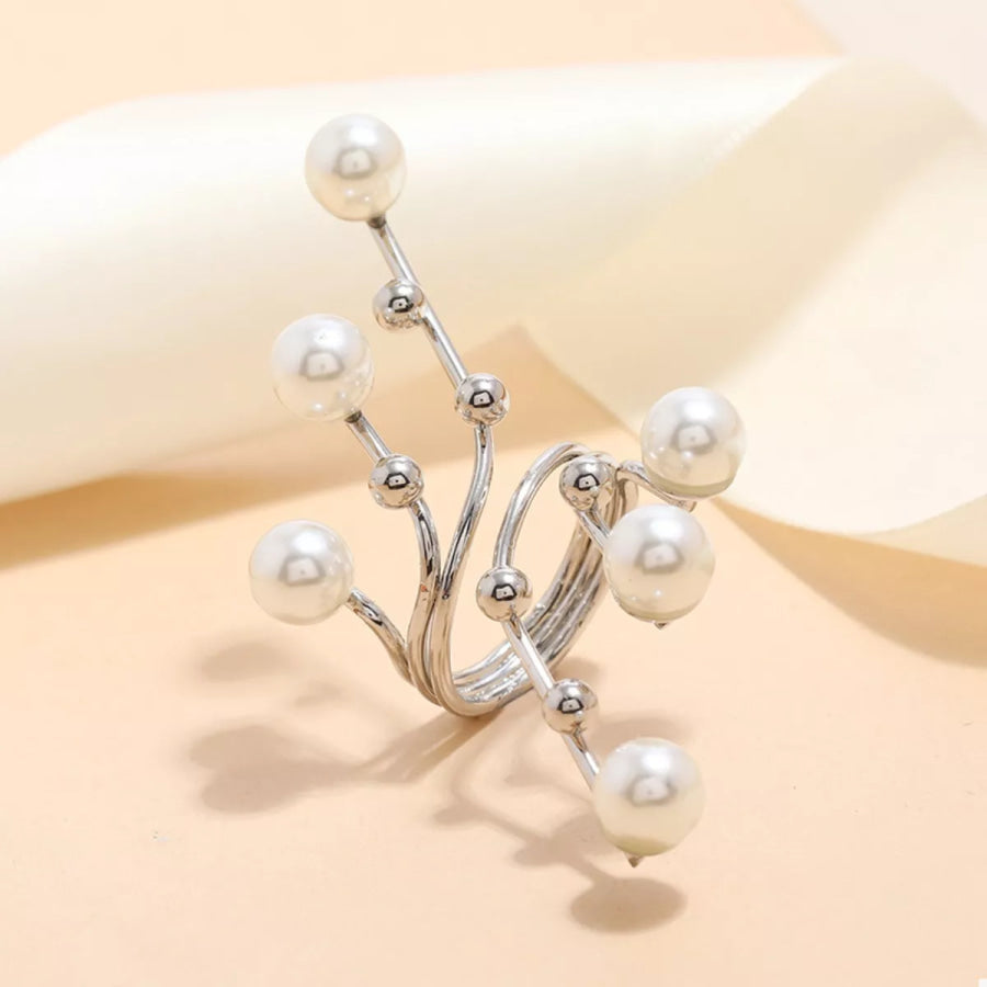 Alloy Pearl Bypass Ring Silver / One Size Apparel and Accessories