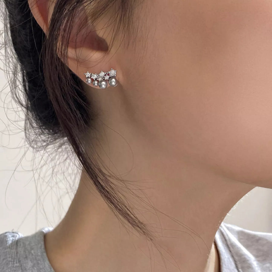 Alloy Pearl Cluster Earrings Silver / One Size Apparel and Accessories