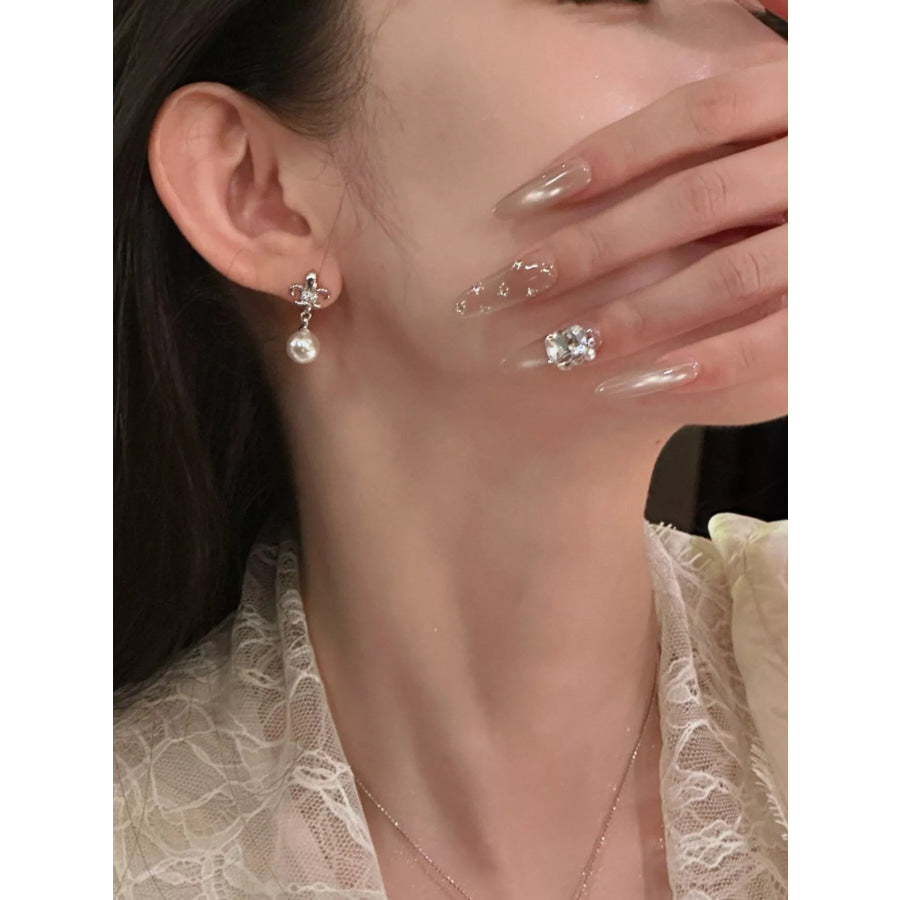 Alloy Pearl Drop Earrings Silver / One Size Apparel and Accessories