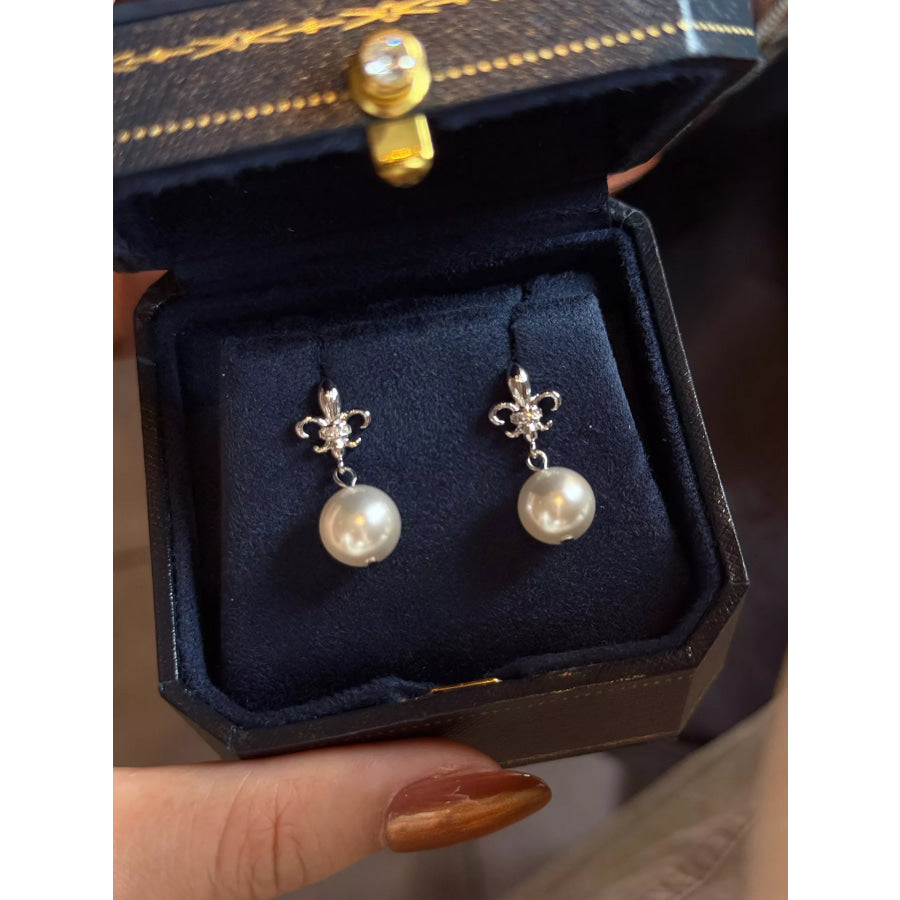 Alloy Pearl Drop Earrings Silver / One Size Apparel and Accessories