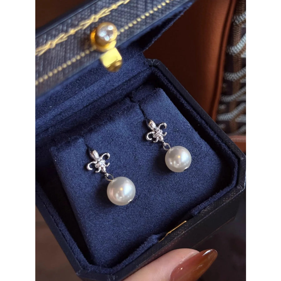 Alloy Pearl Drop Earrings Silver / One Size Apparel and Accessories