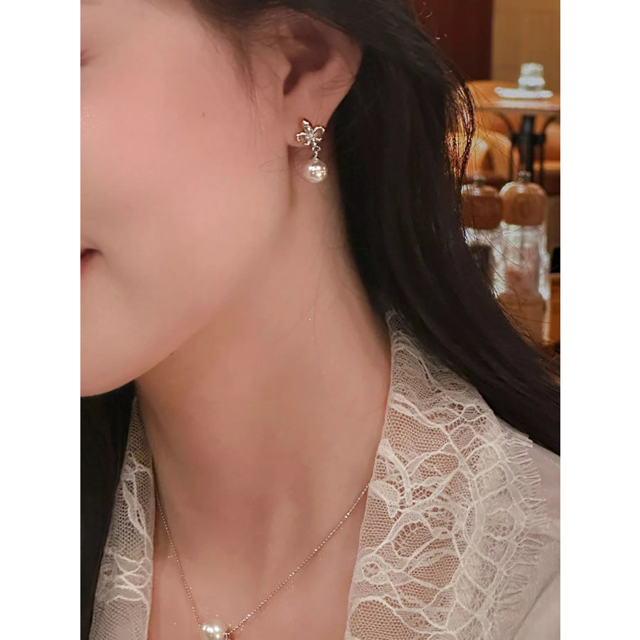 Alloy Pearl Drop Earrings Silver / One Size Apparel and Accessories