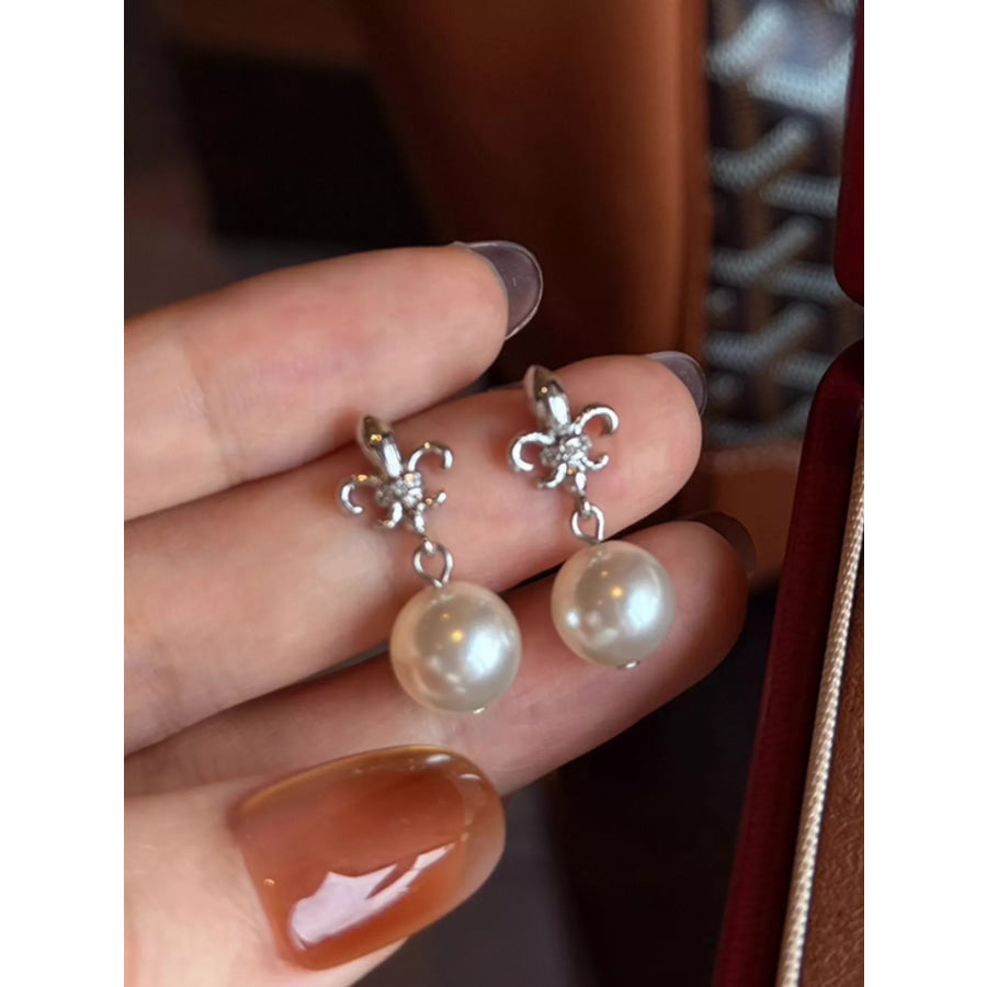 Alloy Pearl Drop Earrings Silver / One Size Apparel and Accessories