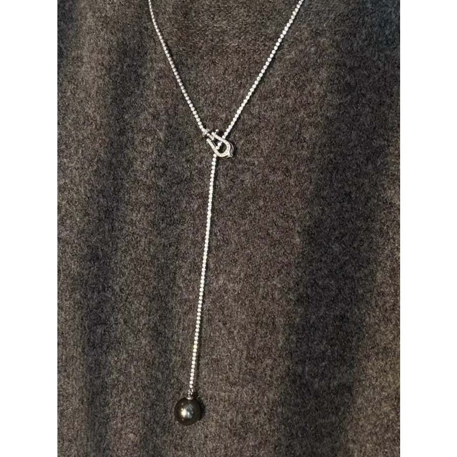 Alloy Pearl Drop Y-Necklace Dark Gray / One Size Apparel and Accessories
