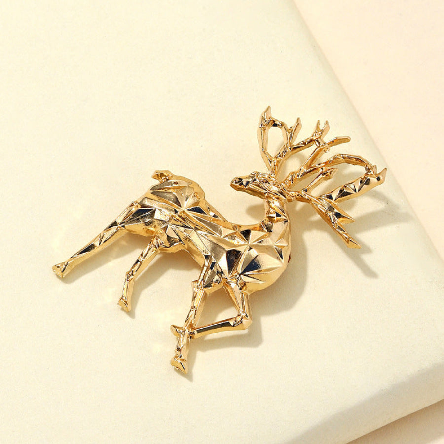 Alloy Reindeer Brooch Gold / One Size Apparel and Accessories