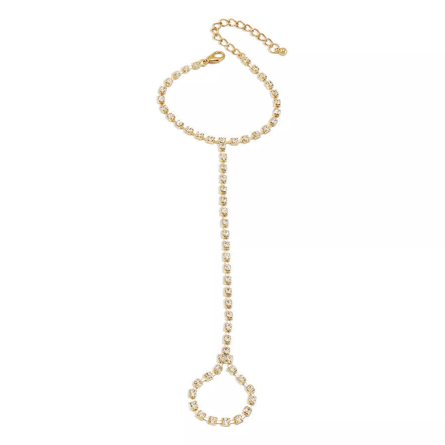 Alloy Rhinestone Bracelet with Ring Gold / onesize Apparel and Accessories