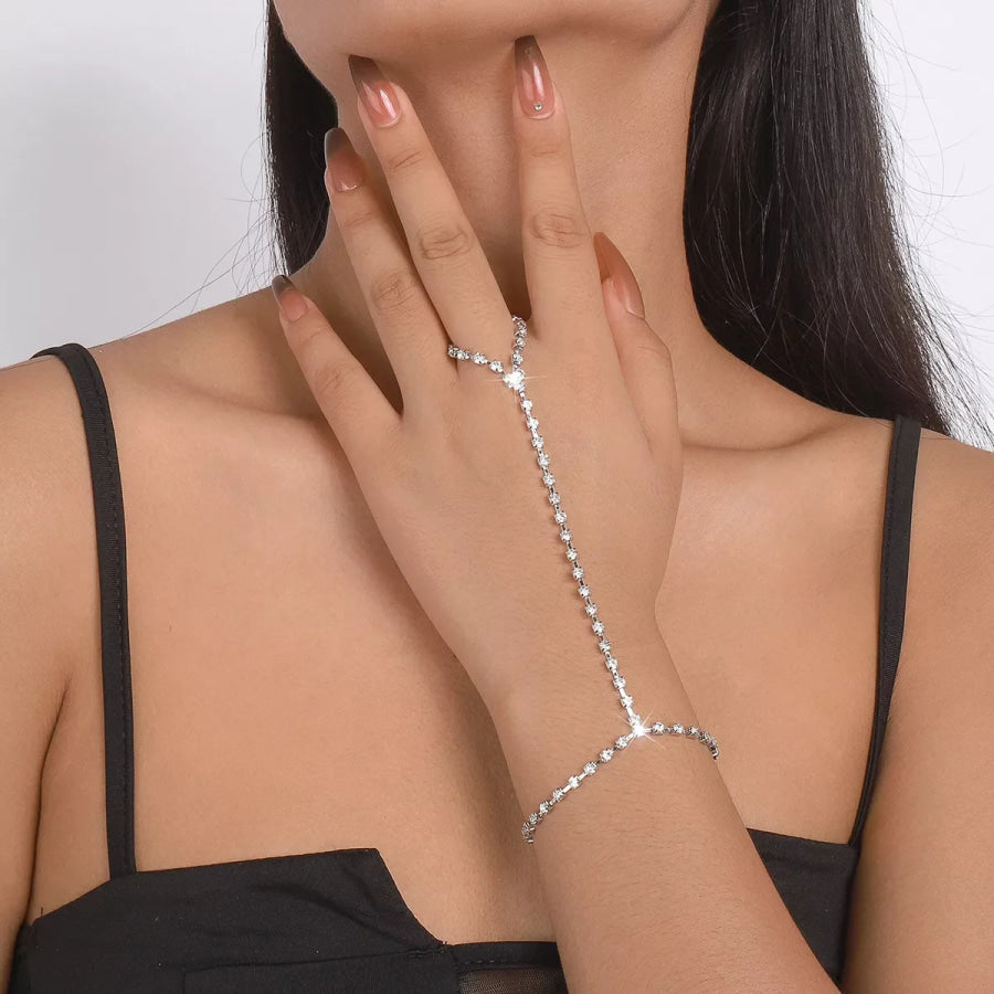 Alloy Rhinestone Bracelet with Ring Silver / onesize Apparel and Accessories