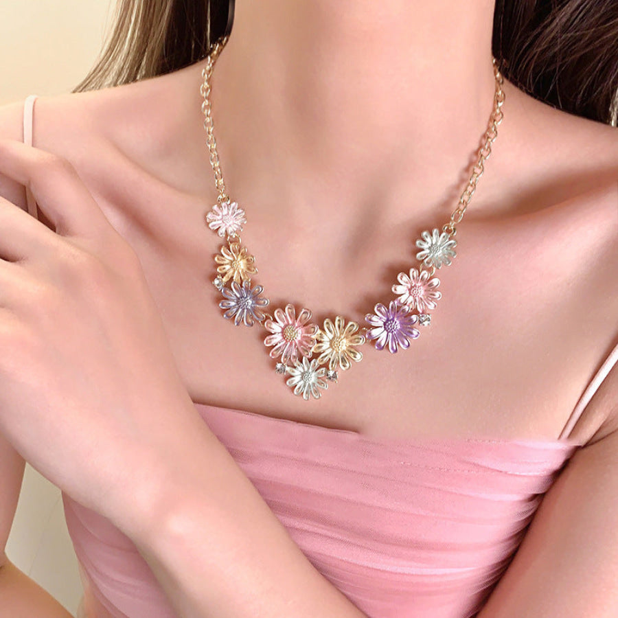 Alloy Rhinestone Daisy Necklace Gold / One Size Apparel and Accessories