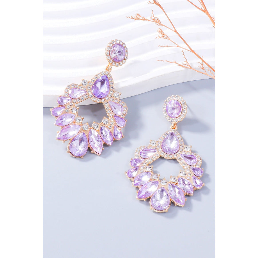 Alloy Rhinestone Dangle Earrings Pink Purple / One Size Apparel and Accessories