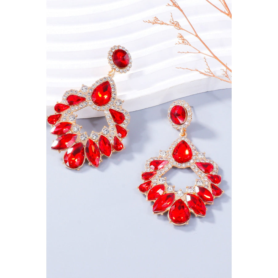 Alloy Rhinestone Dangle Earrings Red / One Size Apparel and Accessories