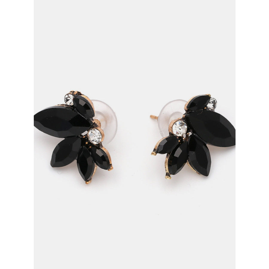 Alloy Rhinestone Flower Stud Earrings Black / One Size Apparel and Accessories