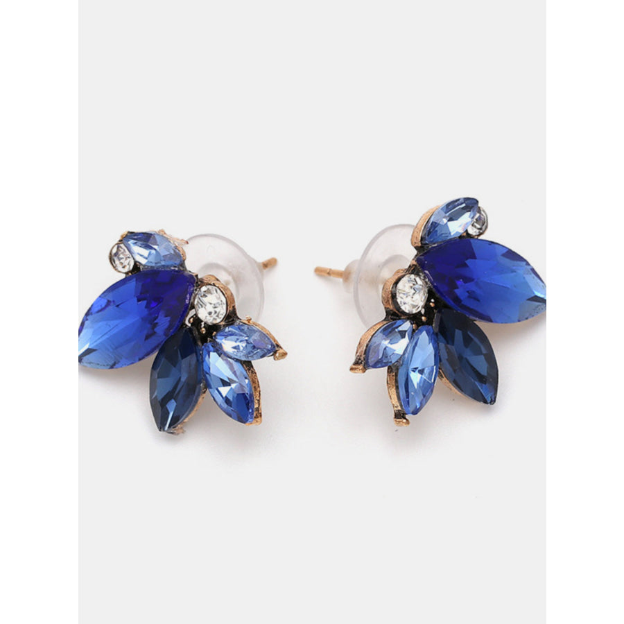 Alloy Rhinestone Flower Stud Earrings Dark Blue / One Size Apparel and Accessories