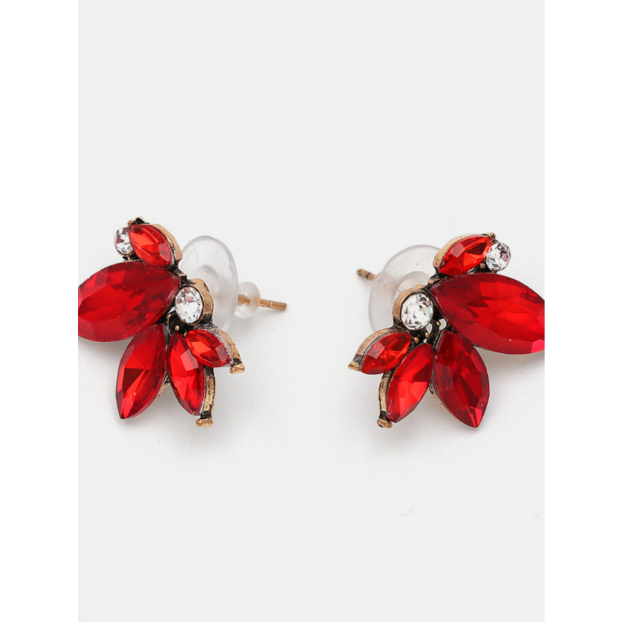 Alloy Rhinestone Flower Stud Earrings Deep Red / One Size Apparel and Accessories