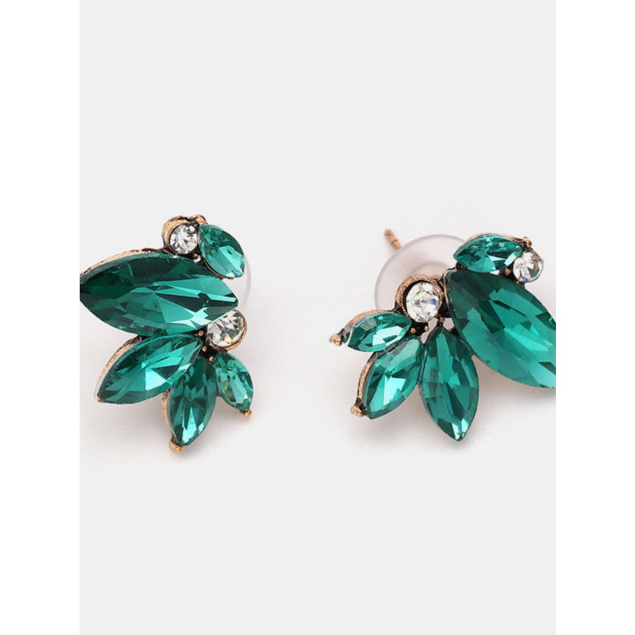 Alloy Rhinestone Flower Stud Earrings Turquoise / One Size Apparel and Accessories