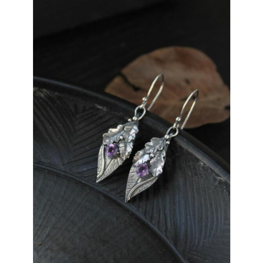 Alloy Rhinestone Leaf Shape Earrings Purple / One Size Apparel and Accessories