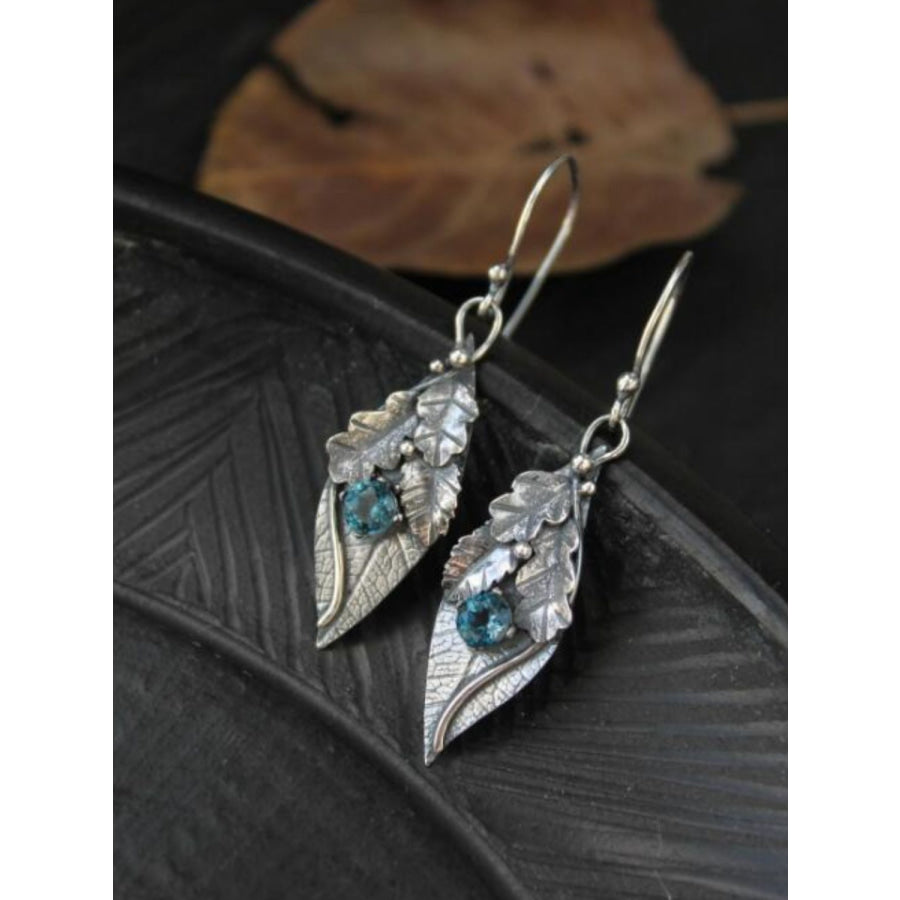 Alloy Rhinestone Leaf Shape Earrings Teal / One Size Apparel and Accessories