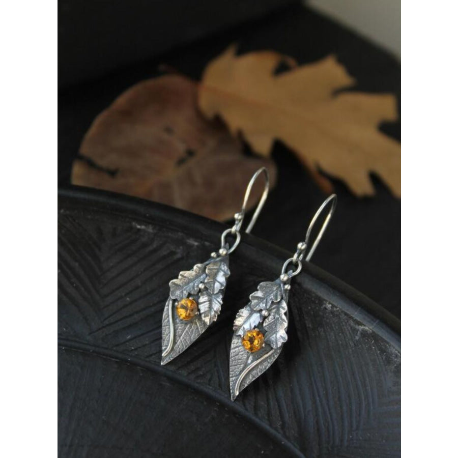 Alloy Rhinestone Leaf Shape Earrings Yellow / One Size Apparel and Accessories