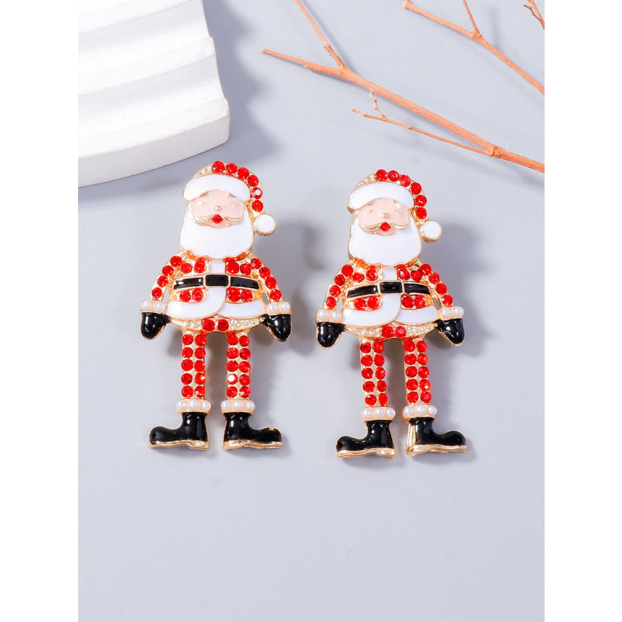 Alloy Rhinestone Santa Earrings Red / One Size Apparel and Accessories