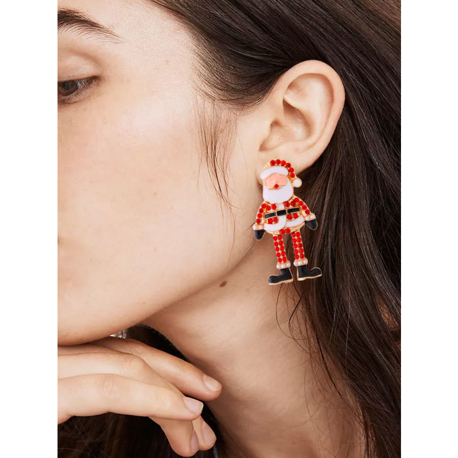 Alloy Rhinestone Santa Earrings Red / One Size Apparel and Accessories