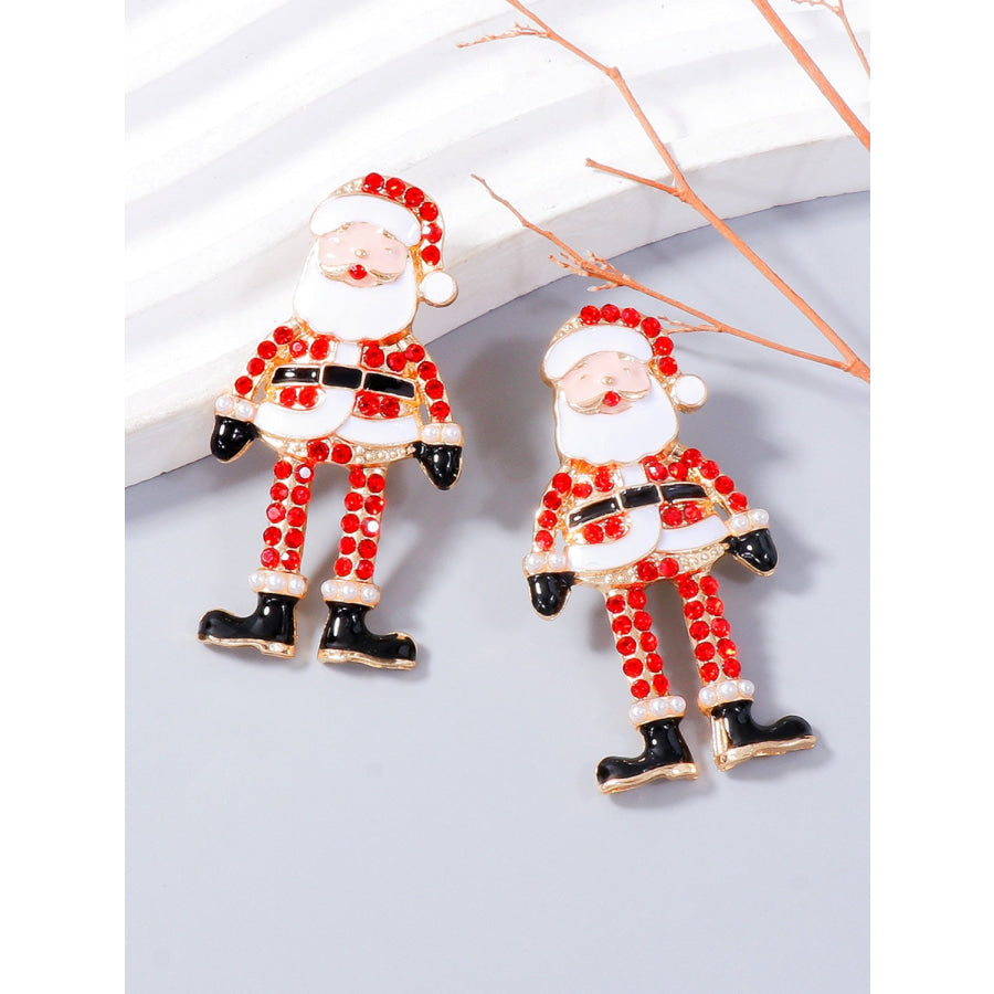 Alloy Rhinestone Santa Earrings Red / One Size Apparel and Accessories