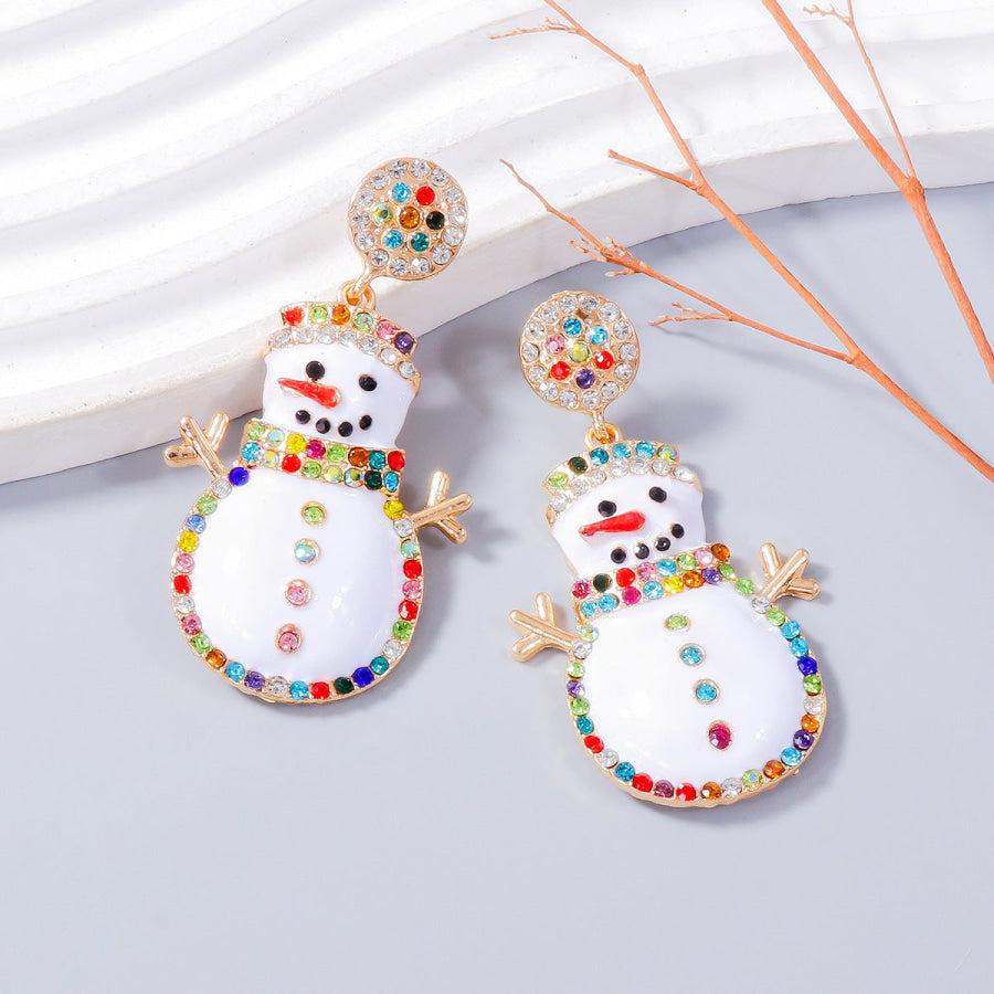 Alloy Rhinestone Snowman Earrings White / One Size Apparel and Accessories