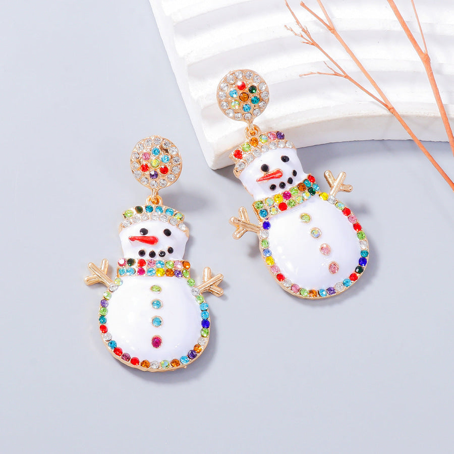 Alloy Rhinestone Snowman Earrings White / One Size Apparel and Accessories