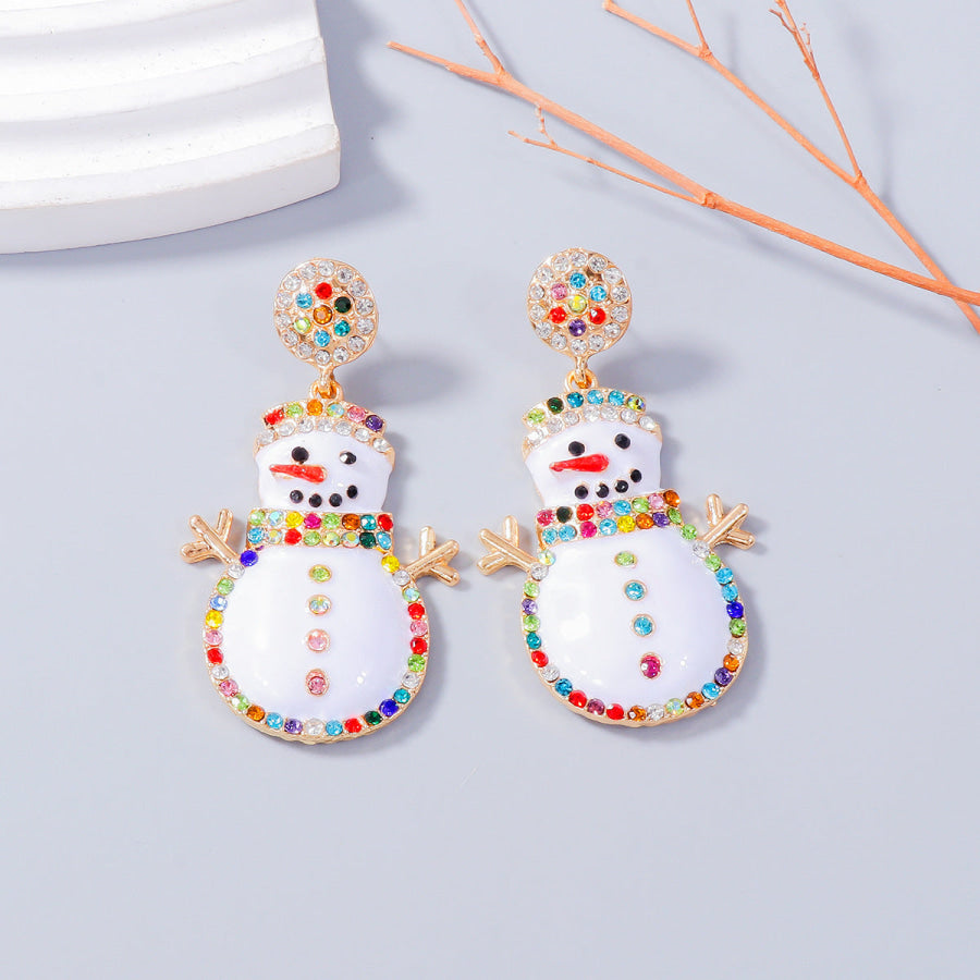 Alloy Rhinestone Snowman Earrings White / One Size Apparel and Accessories