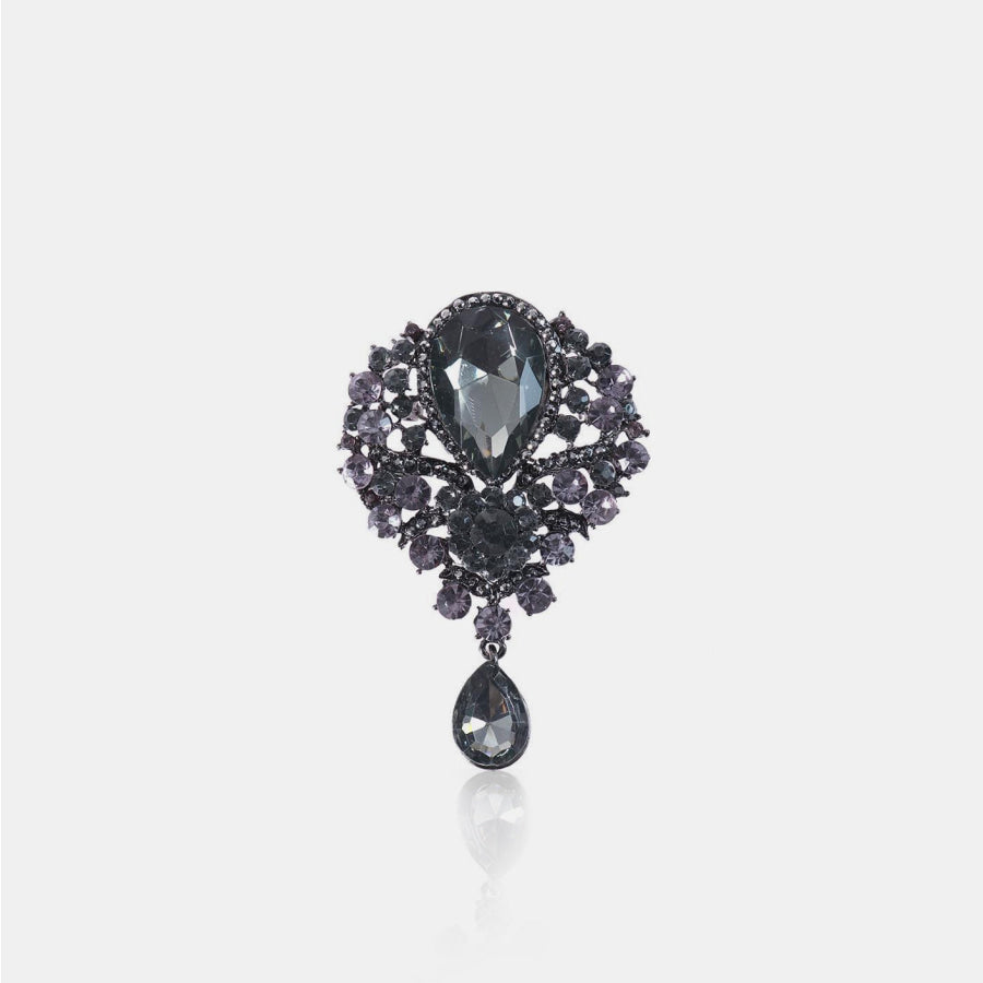 Alloy Rhinestone Teardrop Brooch Black / One Size Apparel and Accessories