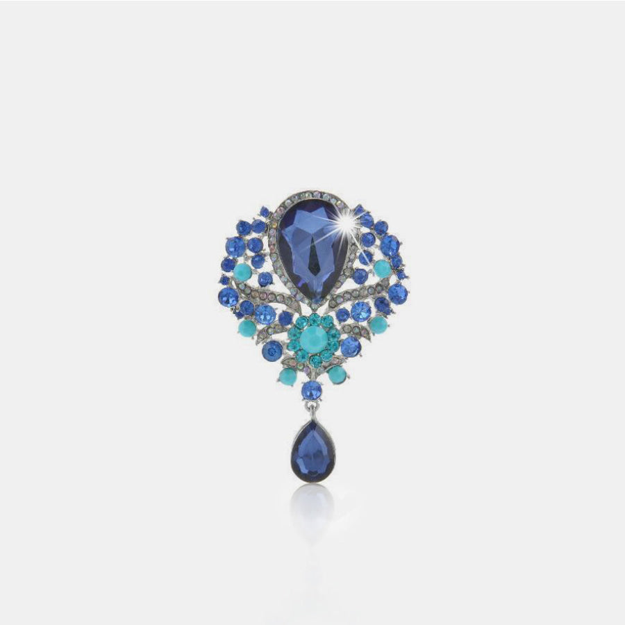 Alloy Rhinestone Teardrop Brooch Blue / One Size Apparel and Accessories