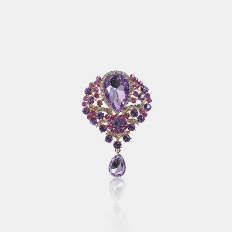 Alloy Rhinestone Teardrop Brooch Purple / One Size Apparel and Accessories