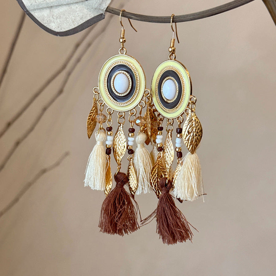 Alloy Rice Bead Dangle Earrings Brown / One Size Apparel and Accessories